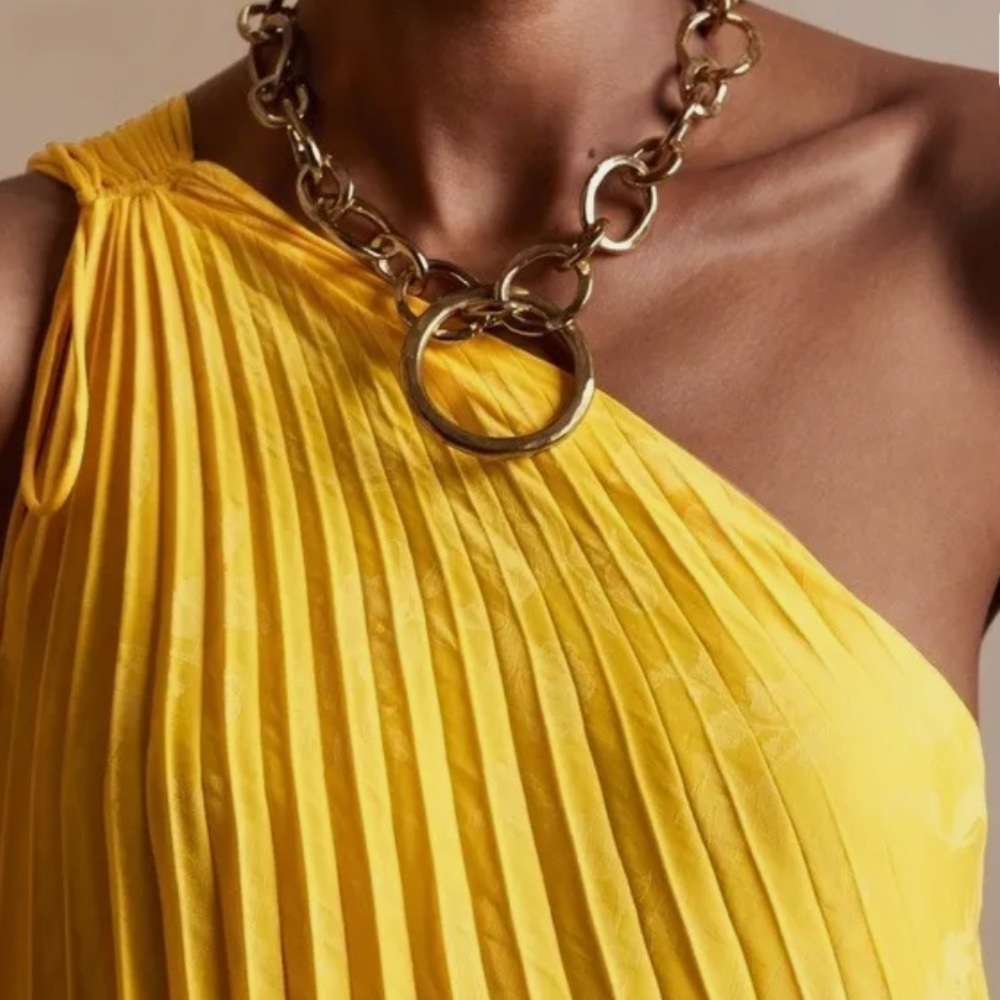 Banana Republic Bright Yellow One Shoulder Pleated Dress - Picture 7 of 13
